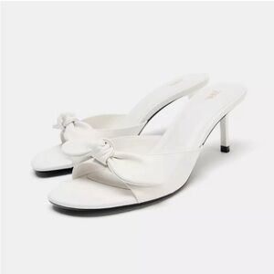 Zara White Knotted Open-Toe Heeled Mules